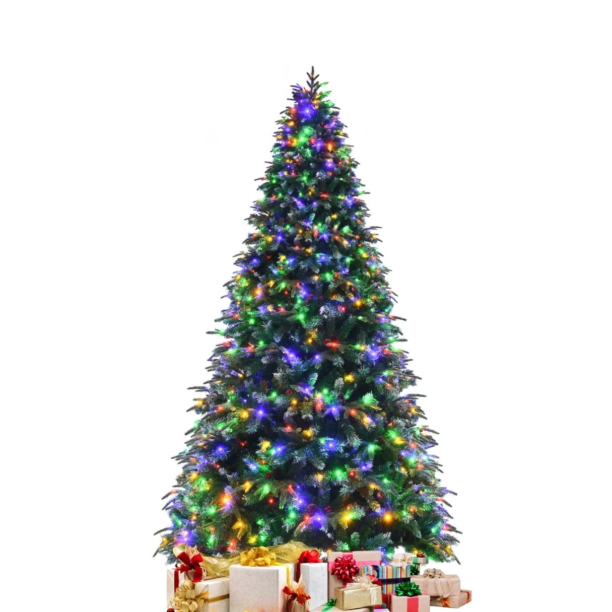 

9ft Pre-Lit Snowy Christmas Hinged Tree 11 Flash Modes w/ 780 Multi-Color Lights