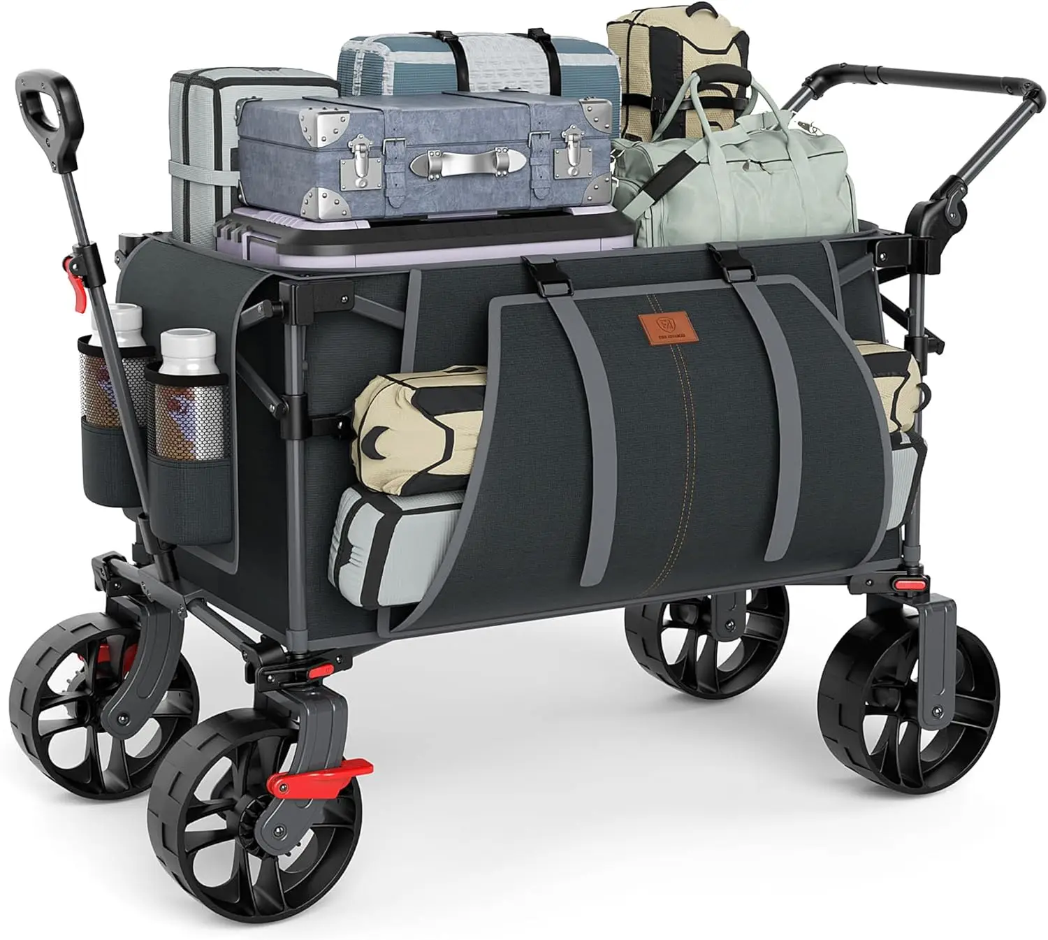 

Foldable Push Wagon with Brakes, Portable Cart for Camping, Beach, Sports - All-Terrain Wheels