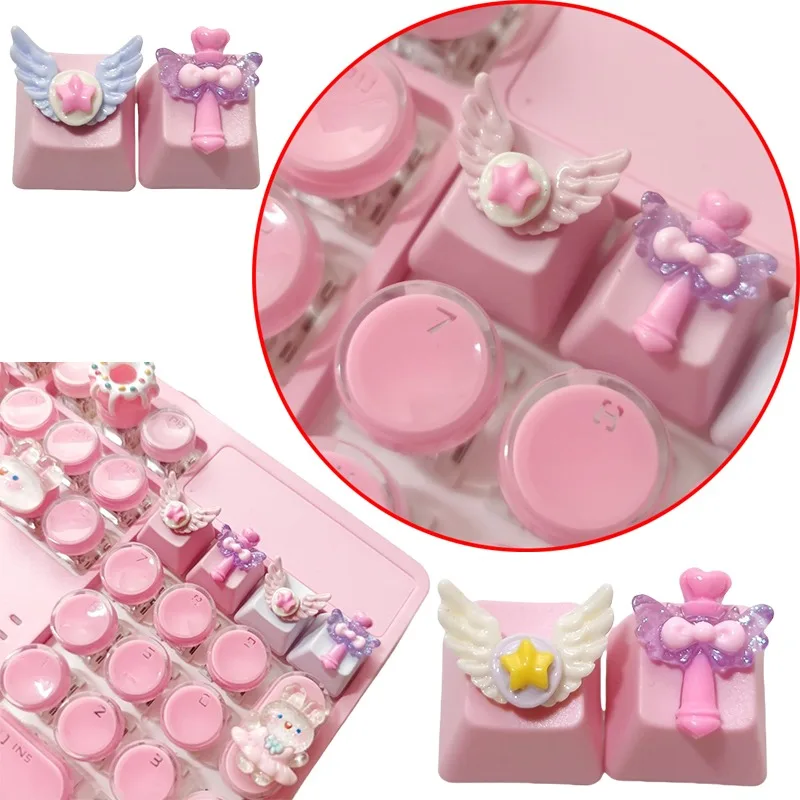 2 pz Sailor MoonTsukino Usagi Rosa Trasformatore Copritasti Anime Asse Trasversale Tastiera Meccanica Cambia Ali Bacchetta Magica Copritasti