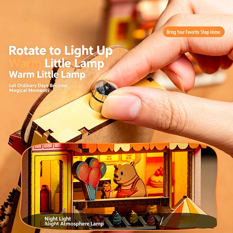 DIY Wooden Mini Shop House Model Kit Magnetic Fridge Magnet 3D Puzzle With LED Light Handmade Assembly Tiny Store Decor Gift