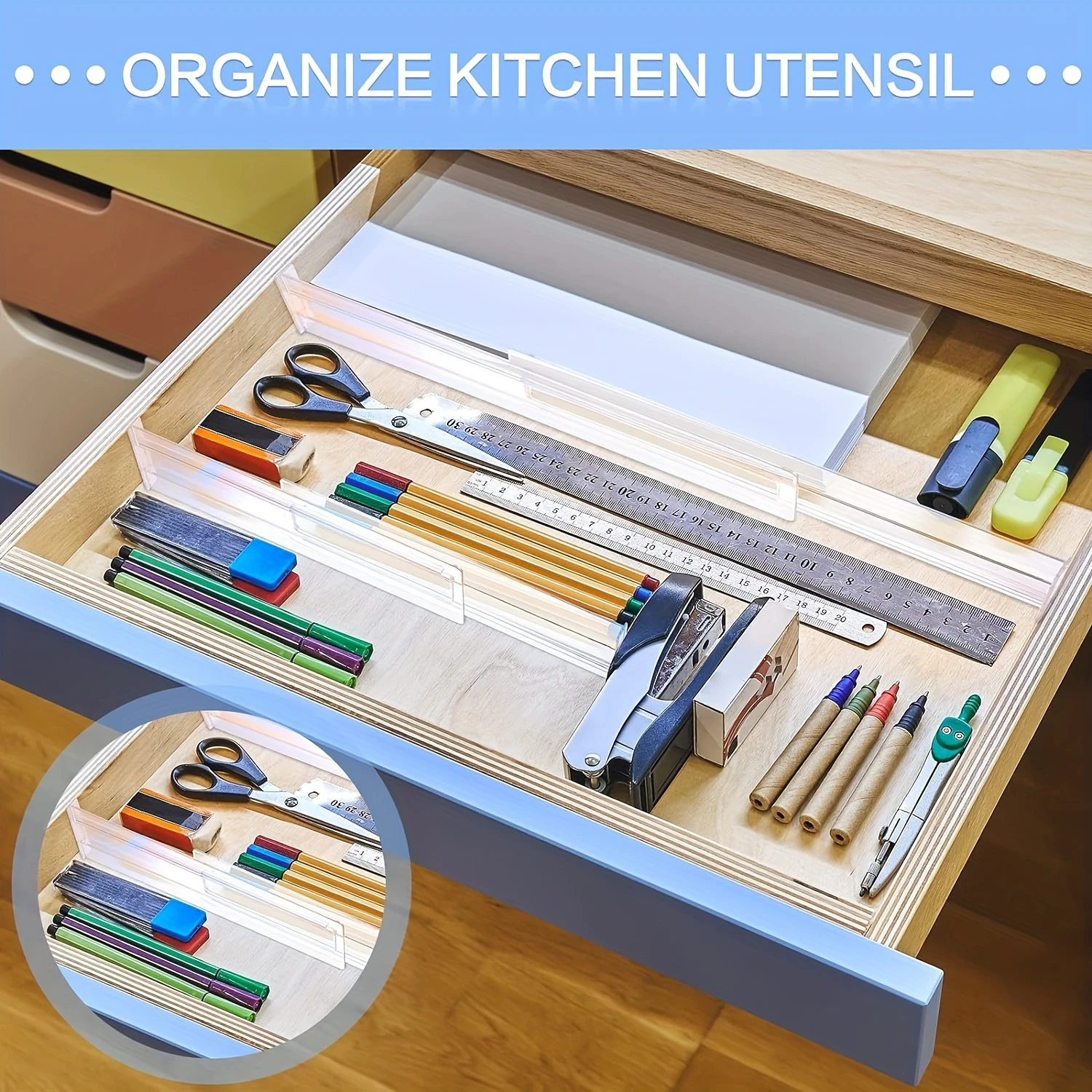 10pcs Adjustable Clear Plastic Drawer Dividers, Expandable From 11 To 19 Inches,  Organizers For Bedroom, Kitchen, Office