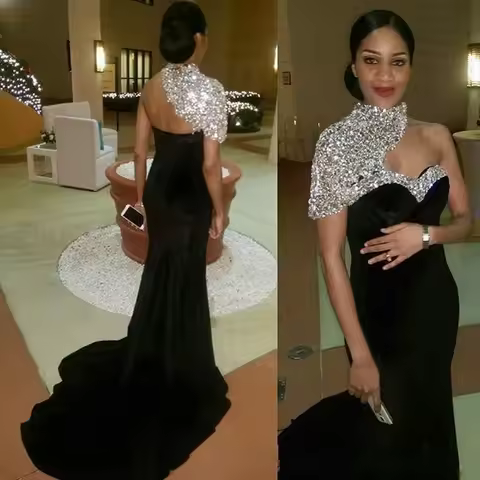 Sparkly Beaded One Shoulder Prom Dresses 2024 for Black Women Mermaid Party Dresses Women Evening Formal Dress