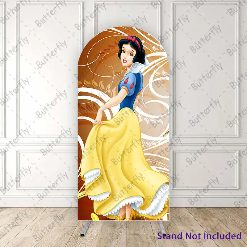 Snow White Princess Yellow Dress Cartoon Disney Arch Photography Backdrop Cover Girls Happy Birthday Party Background Decoration