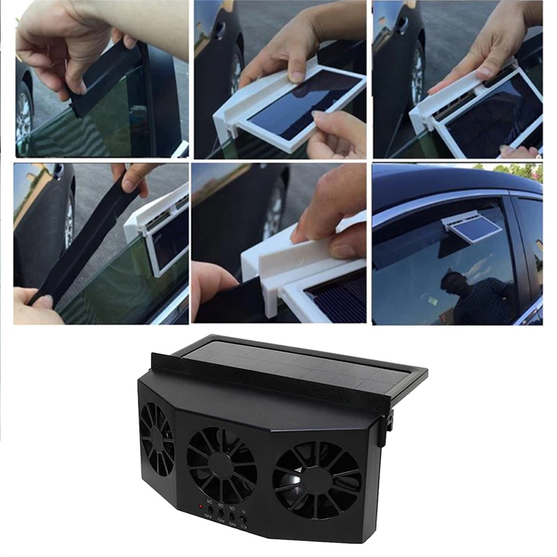 Summer solar-powered dual-fan car window windshield car ventilation outlet ventilation cooling air conditioning exhaust view 6