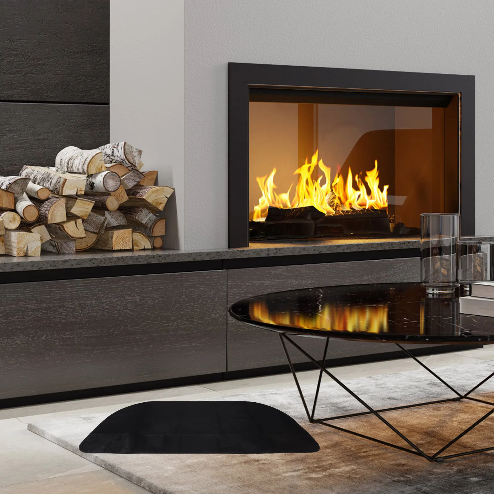 

Fireplace Floor Half Round Fireproof Polyester Cushion Rug for Deck Stove Mat Fireplace Pad Pit Mat