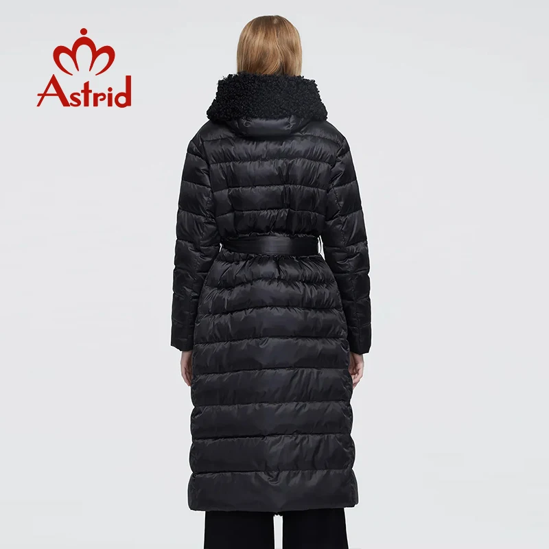 Astrid 2023 New Winter fashion Women\'s coat  women long warm Jacket waistband with Rabbit fur Fur collar  AR-7518