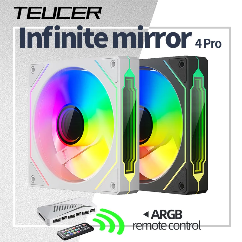 Teucer Infinite Mirror 4Pro 120m Wentylator obudowy PC PWM ARGB Chłodzenie wodne Chłodzenie procesora Wentylator Nieograniczona przestrzeń Pilot ARGB