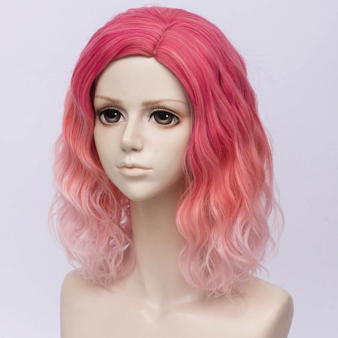 VICWIG Short Curly Synthetic Hair Cosplay Wig Pink Blue Green Gradient Ladies Wig Heat-resistant Rose Net