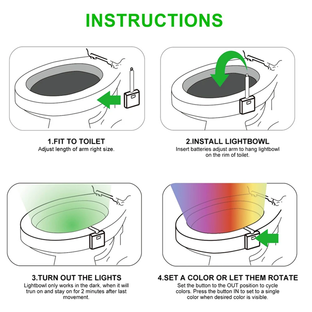 LED Toilet Seat Night Light 8/16 Colors Waterproof Smart PIR Motion Sensor Lamp Creative Colorful WC Night Lighting