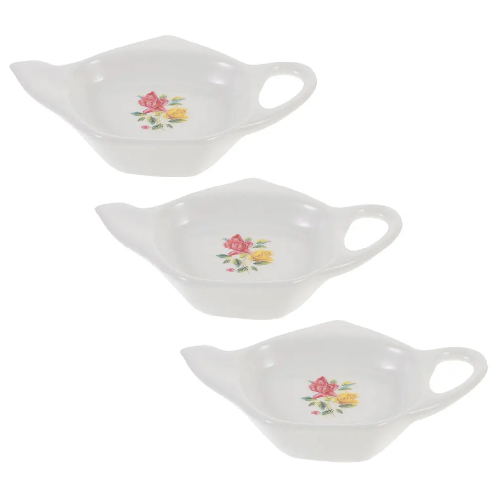 

3Pcs Ceramic Tea Bag Holders Lightweight Teapot Shape Tea Bag Dishes Seasoning Snack Coasters Sauce Plates for Household Kitchen