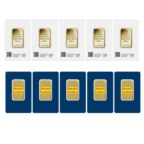 1~10pcs Suisse Gold Bars Switzerland Gold Bullion Bar Replica Brass Sealed Packing with Different Serial Numbers