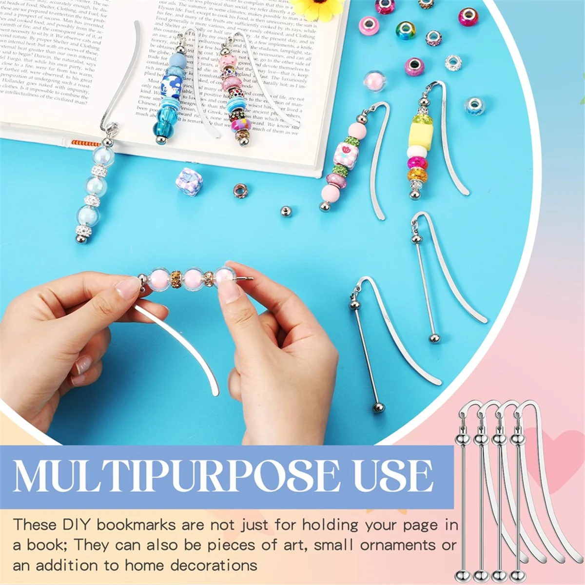Exceptional 20 Pcs Beadable Bookmarks DIY Metal Blank Bar Bookmark Silver for Beads Modern Beaded Bookmark Craft Jewelry Pendant