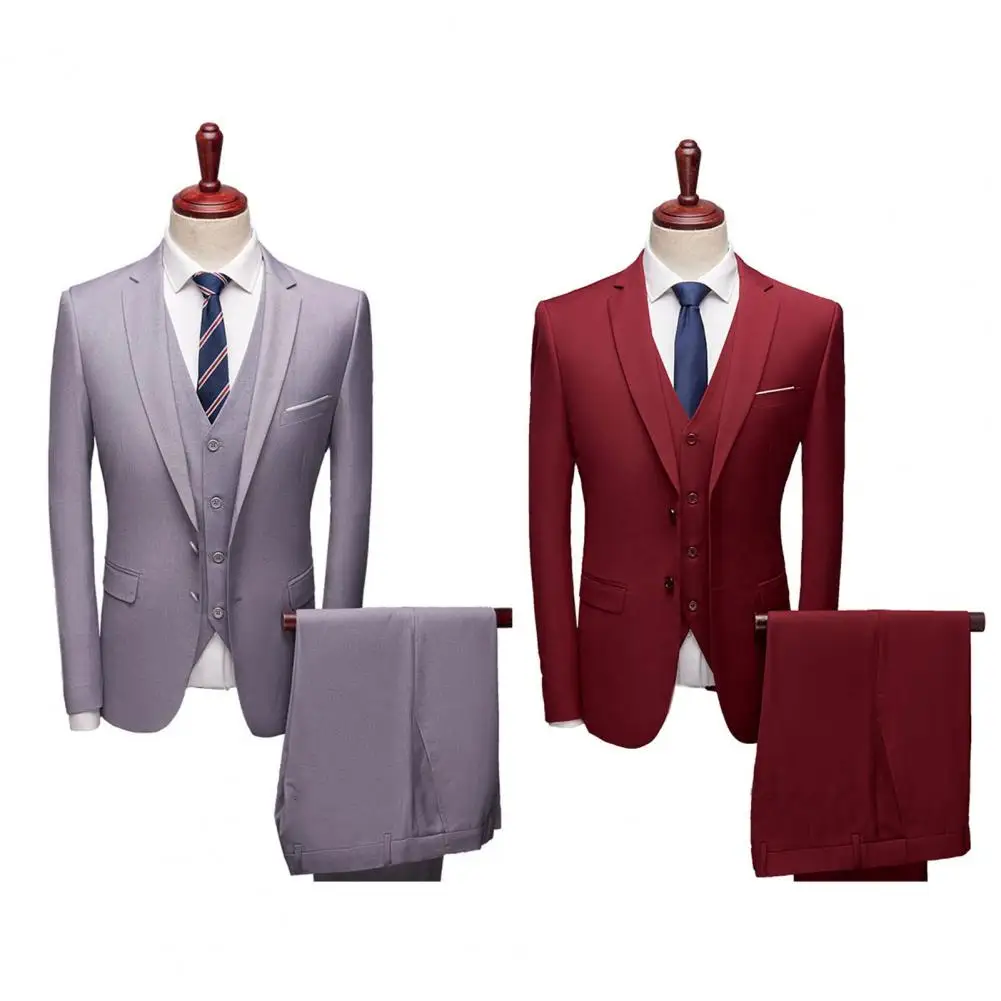 Great Suit Set Pockets Men Suit Straight Pants Solid Color Straight Pants Suit Separates Slim