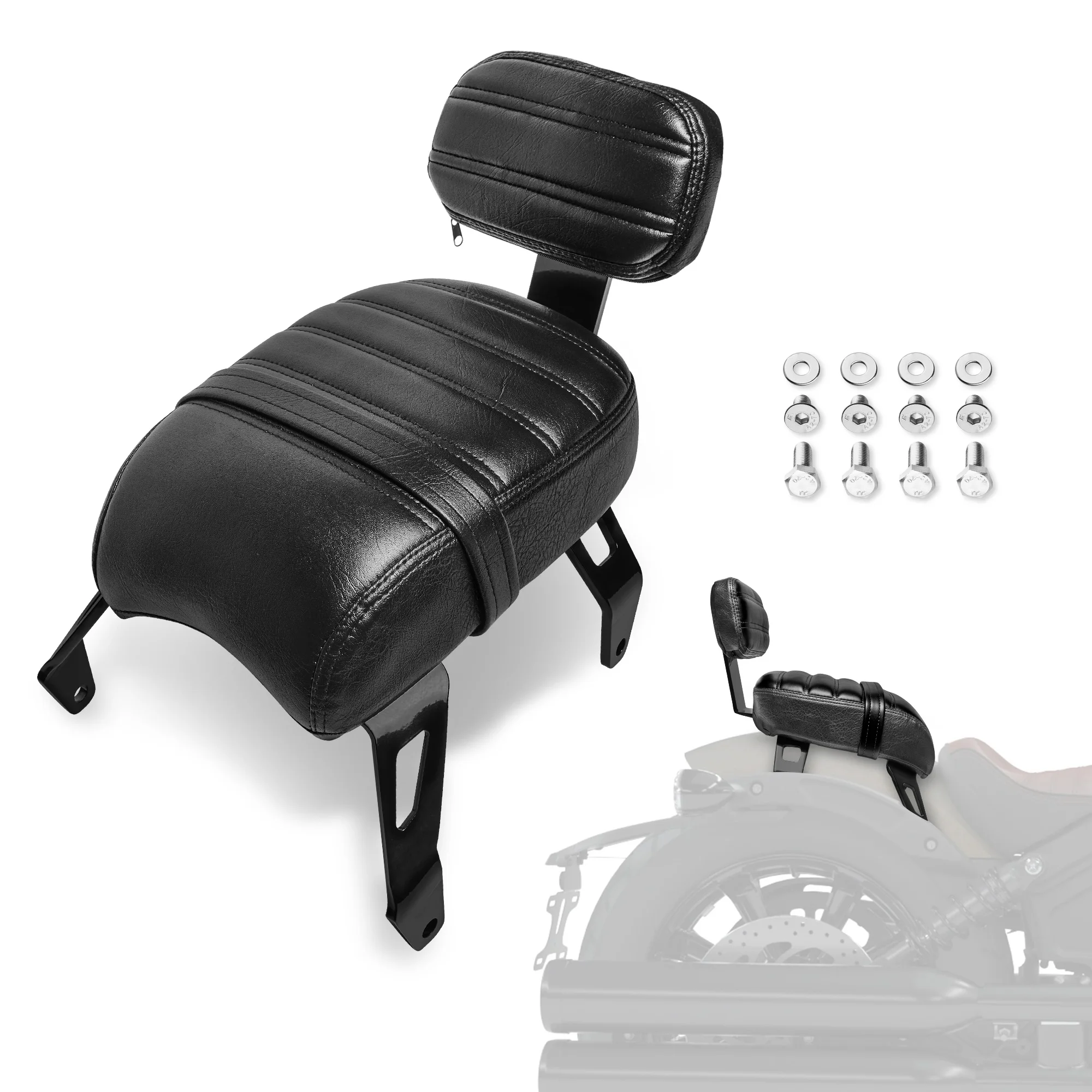 

Motorcycle Passenger Seat Black with Backrest High Quality Accessories for Indian Scout Bobber ABS Twenty Sixty 2018-2023 Models