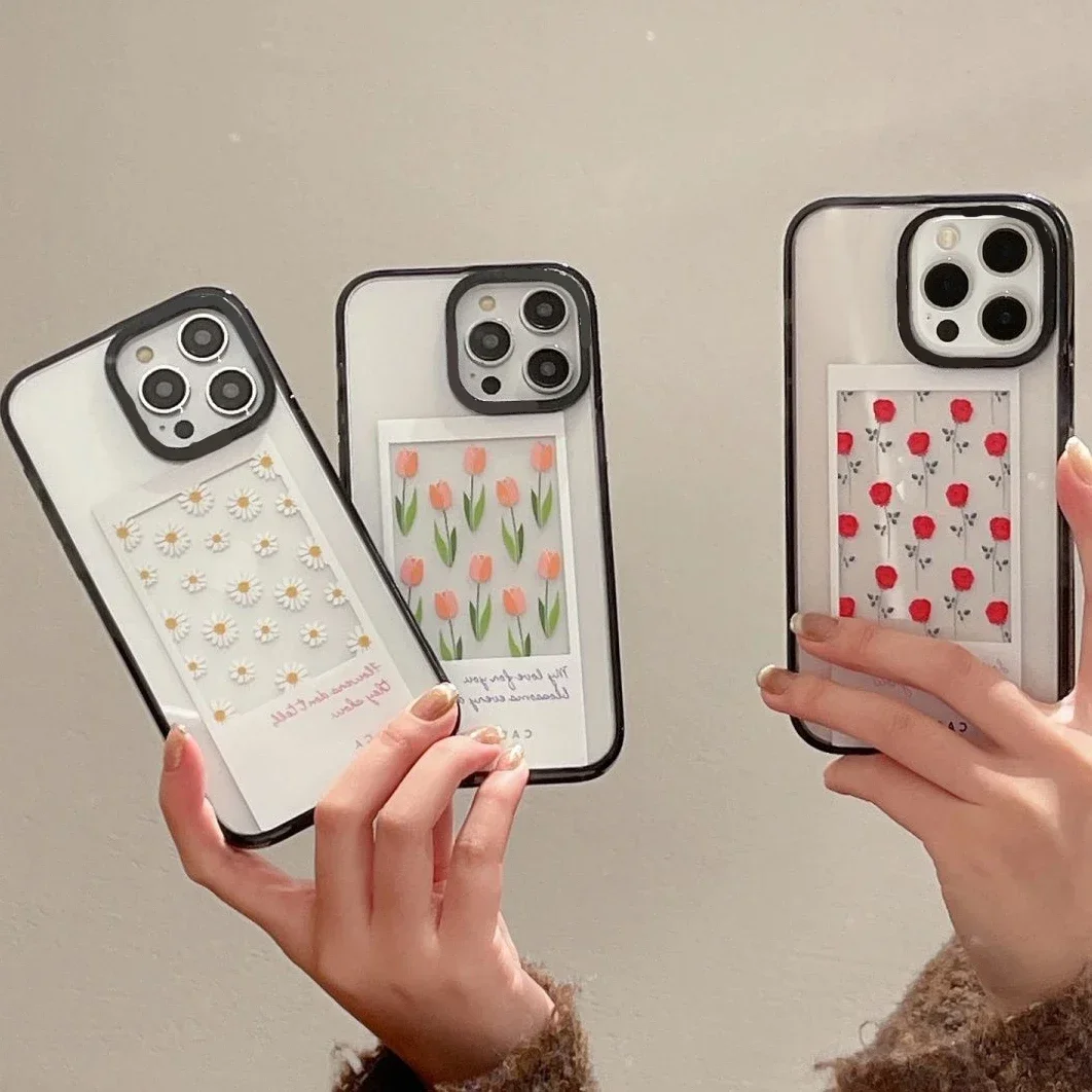 Funda de teléfono acrílica con flores minimalistas para IPhone, 11, 12, 13, 14, 15, 16 Pro Max, 16 Pro Max