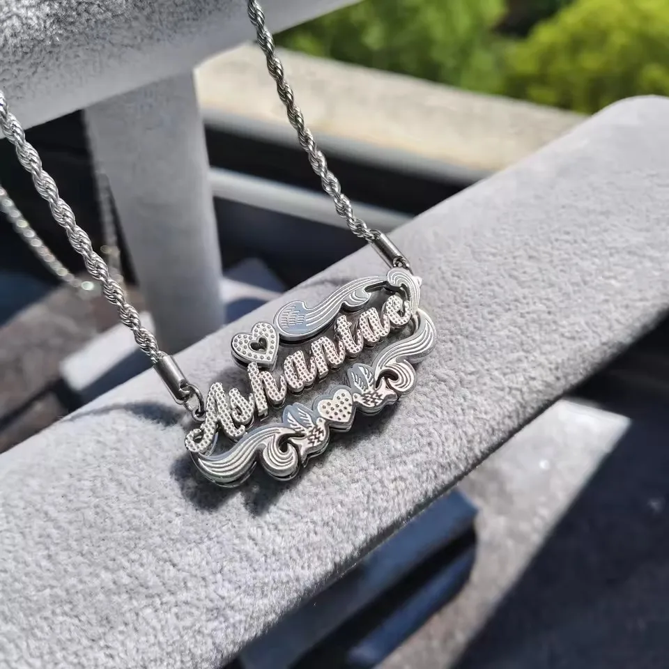 

New Customized Double-layer Name Nameplate Necklace Personalized 3D Nameplate Letter Pendant Thanksgiving Gift for Her/Him