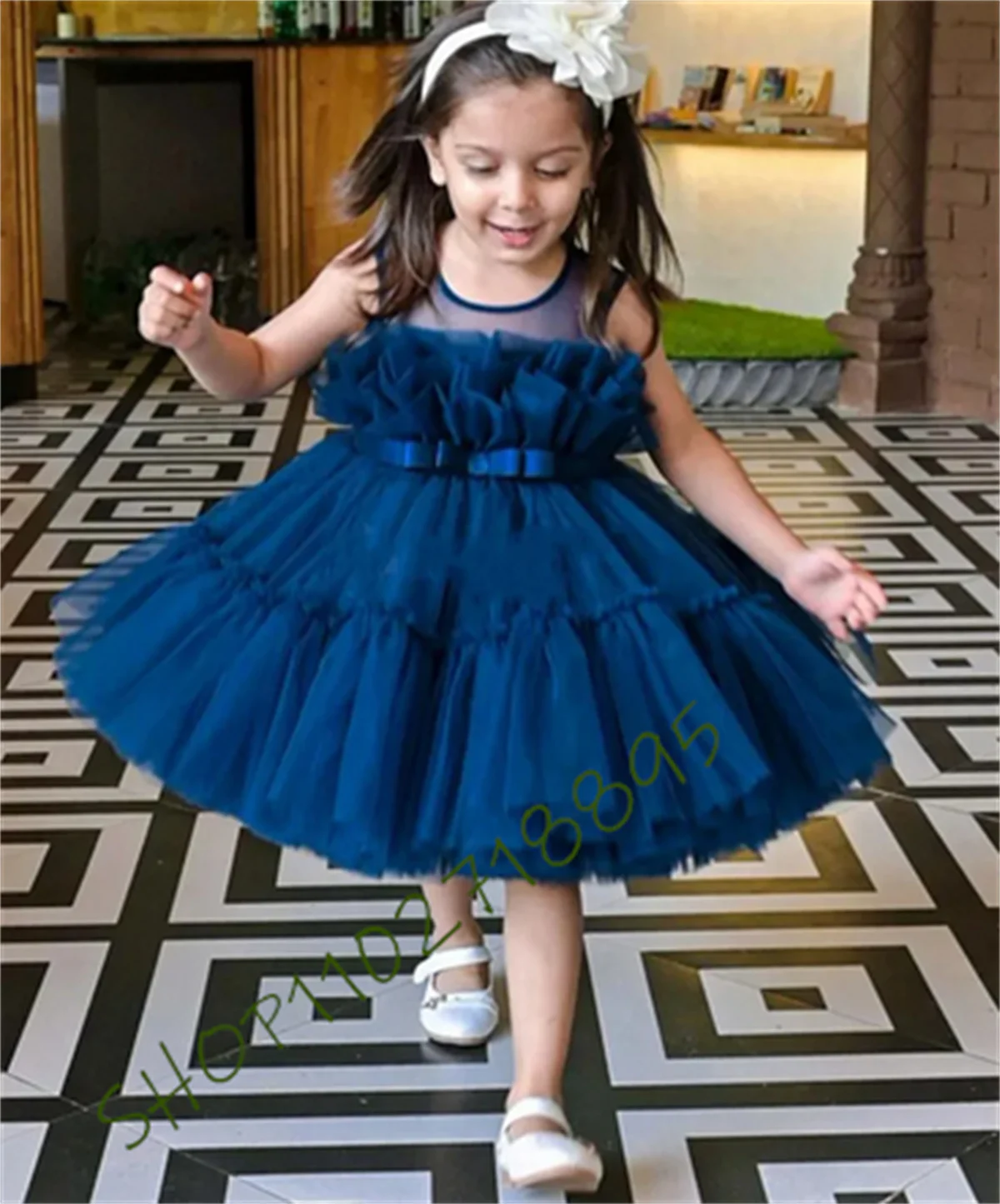 

Handmade Pretty Girls Party Gown Knee Length Teens Layered Tulle Flower Girl Dress Christmas Gown