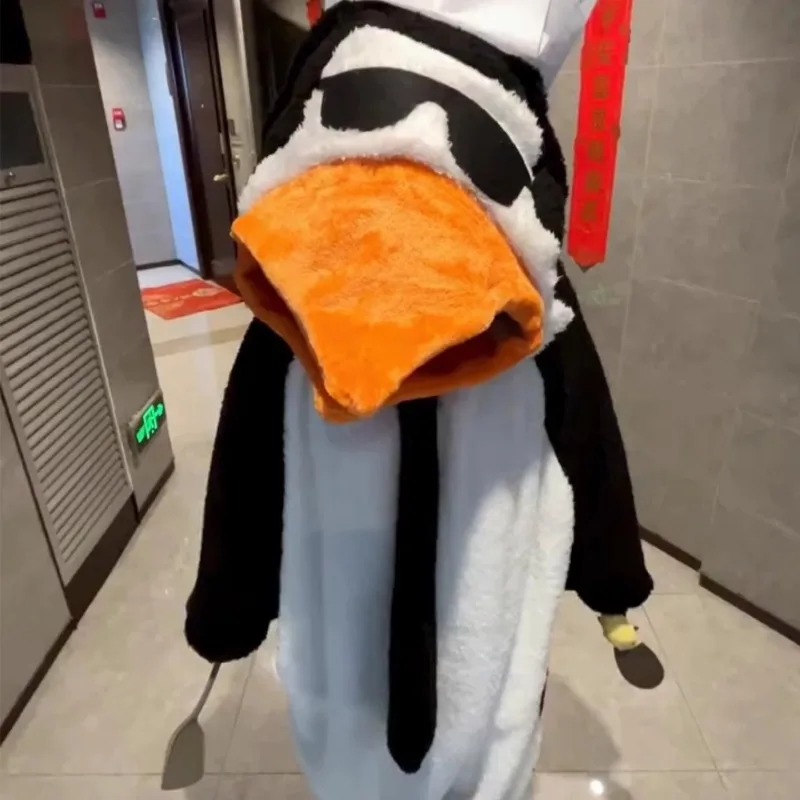 زي بيجامة تنكري أنيق على شكل بطريق - نيسيي من الفلانيل مع قبعة شيف وزي مضحك مستوحى منقار كبير الحجم