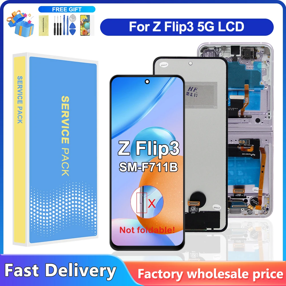 Pour Samsung Z Flip 3 5G TFT écran tactile avec cadre numériseur assemblée remplacement pour SM-F711B SM-F711N SM-F711U LCD