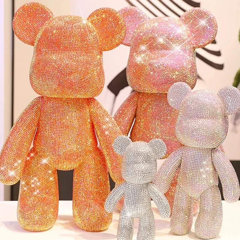 DIY Crystal Bear Figurines Diamond Glitter Vinyl Statue Fluorescent Violent Bear Figurine Rhinestones Kid Toy Desktop Decoration