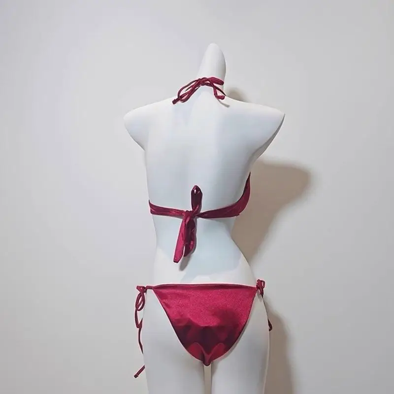 

Women Triangular Thong Swimsuit with Beach Coverup Halterneck String Swimwears