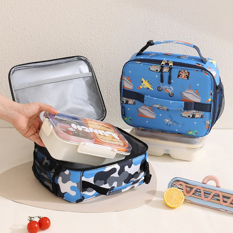 Rainbow Square Lunch Bag with Handheld Design, New Portable Bento Tote for School & Work, Kawaii Cartoon Lunch Box Carrier