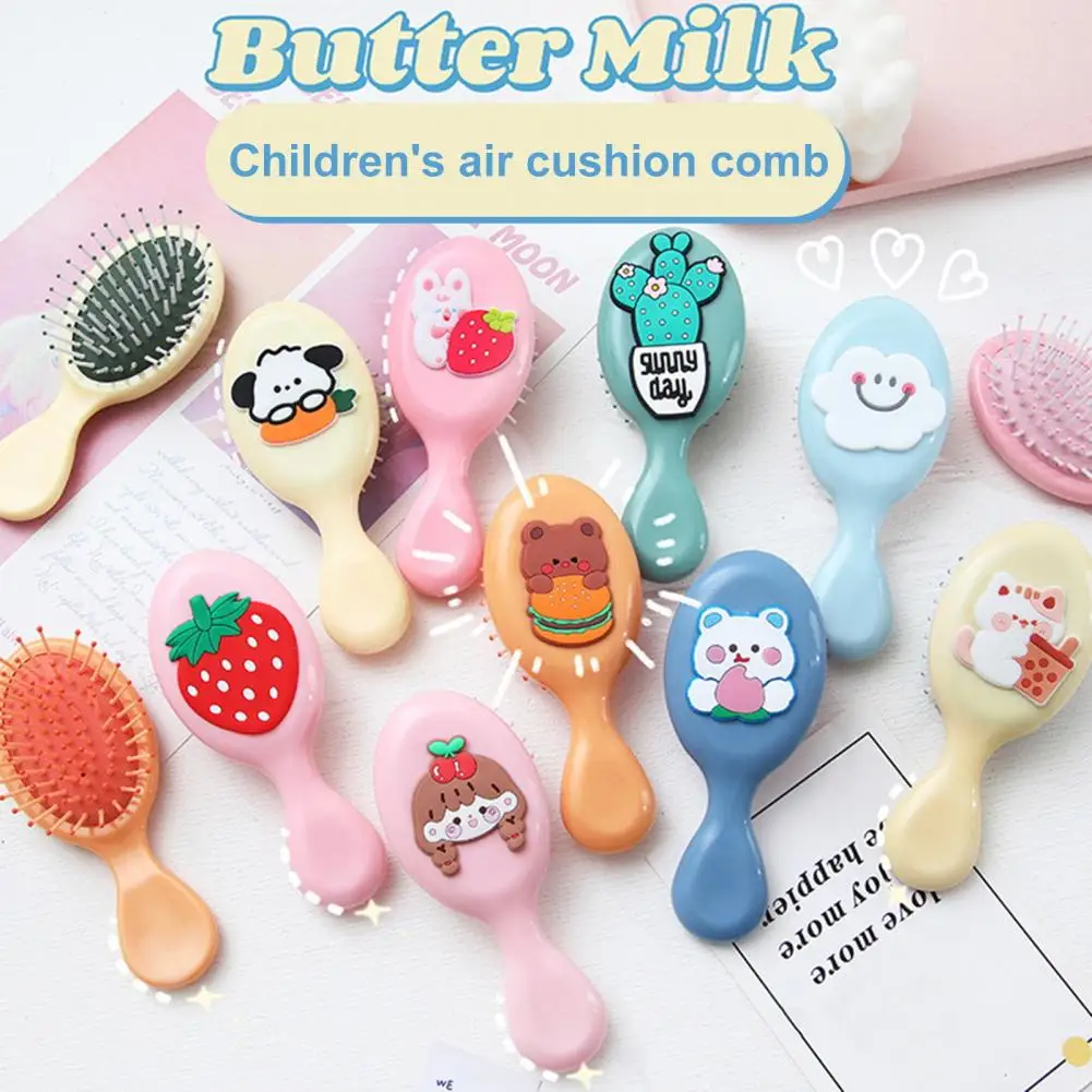 Girls Mini Hair Brush Soft Bristles Scalp Massage Cartoon Vegetable Animal Hair Detangling Styling Comb Kids Hairdressing Tools