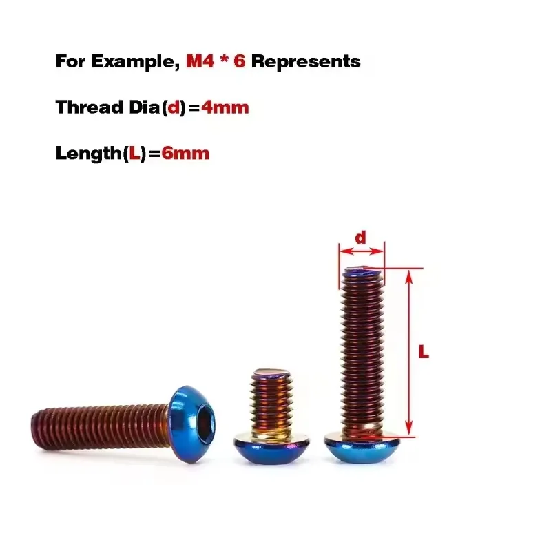 Motorcycle Customisation Screw M4 ~ M8 304 Stainless Steel Blue Titanium Button Head Coated Hex Socket Bolt