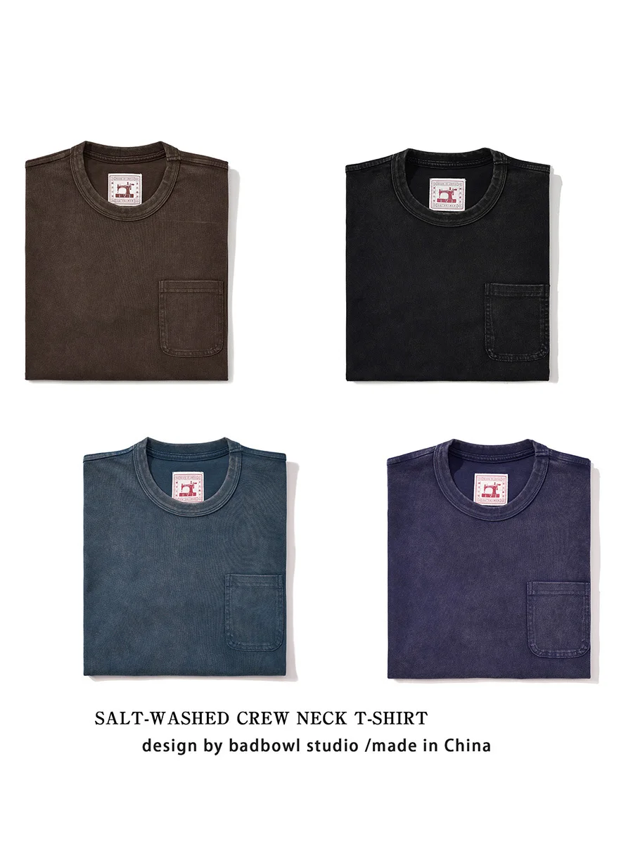 Distressed Heavyweight Cotton American Retro T-Shirt, High-Quality Texture, Solid Color