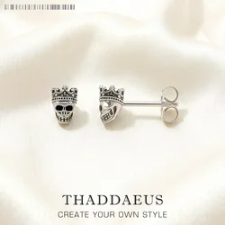 Stud Earrings Skull King Europe Style Edgy Fine Jewerly For Women Men New Vintage Rebel Gift In 925 Sterling Silver