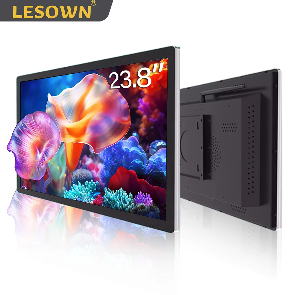 LESOWN 23.8 inch Secondary Screen Monitor VGA HDMI USB 1080p IPS VESA Wall-Mount Display with Speakers Metal Case Black White