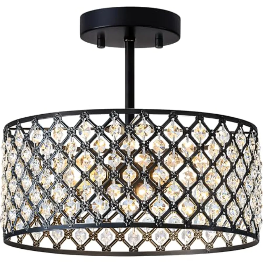 

Crystal Ceiling Light FixtureModern Semi Flush Mount Ceiling Lighting Fixture Round Small Chandelier for Dining Room Hallway En