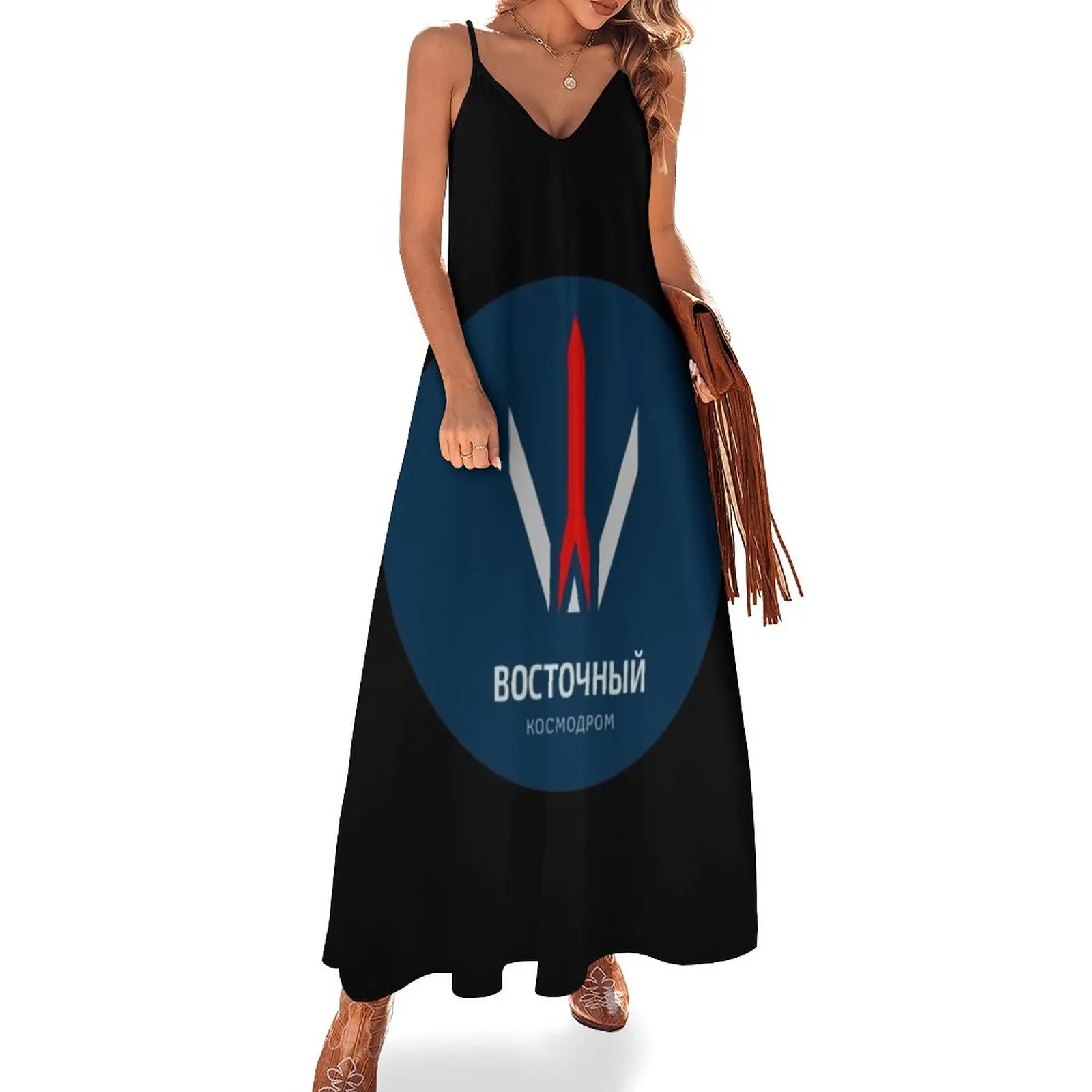 

Vostochny Cosmodrome Blue Logo Sleeveless Dress womens clothing Long dresses Prom gown