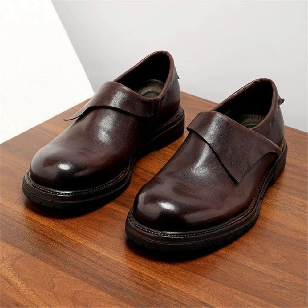

Vintage Goodyear Handmade Mens Full Grain Leather Slip On Loafers Breathable Retro Business Casual Lazy Shoes