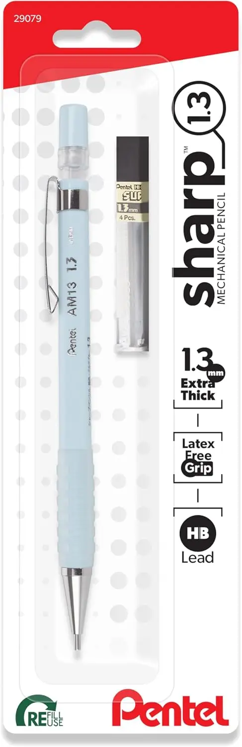 

1.3mm Mechanical Pencil with Extra Thick Lead, Pastel Blue, Includes Refills, Smooth Bold Lines for Writing & Tests