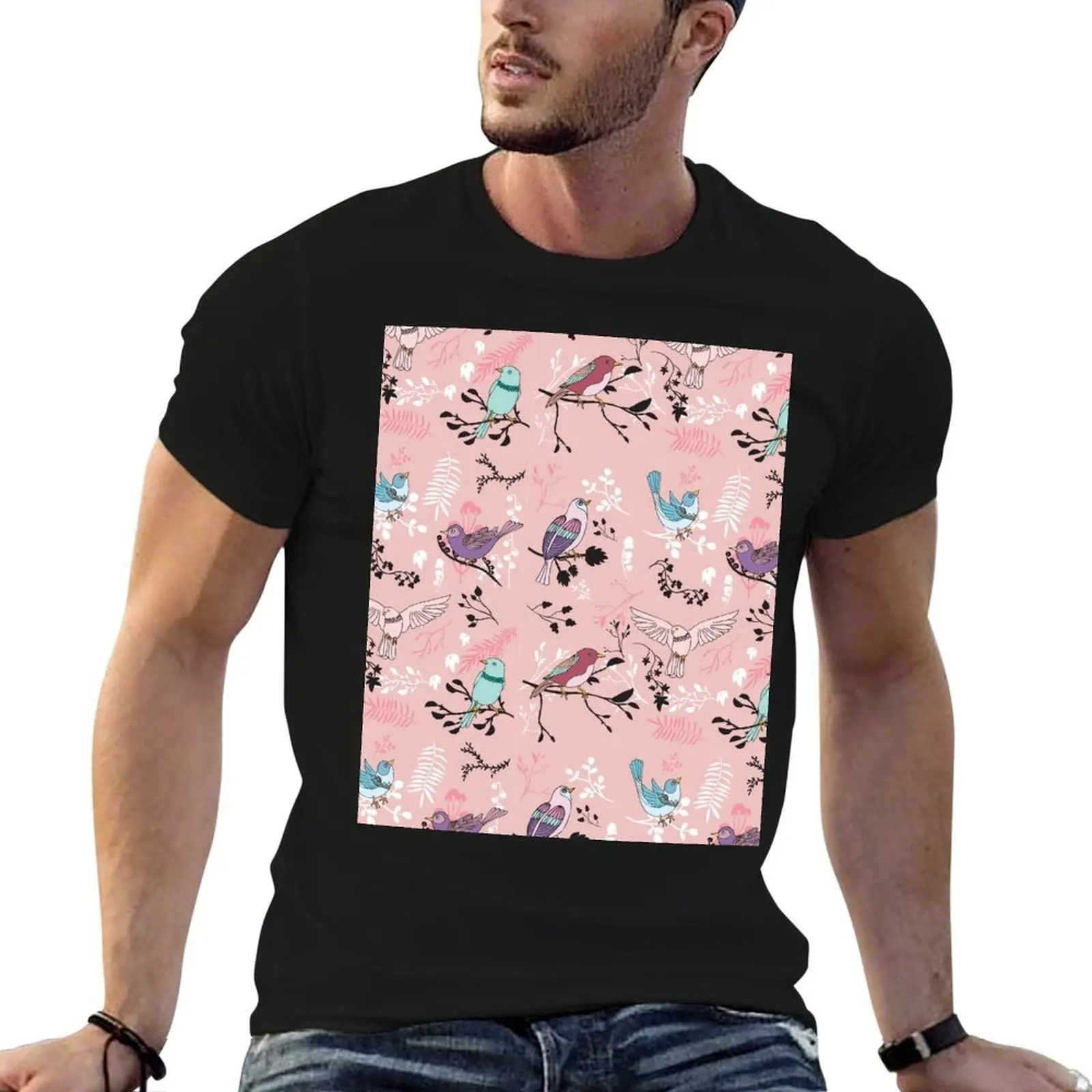 T-shirt Bird Bliss en coton, t-shirts 100% coton pour homme, t-shirts graphiques en coton pour hommes