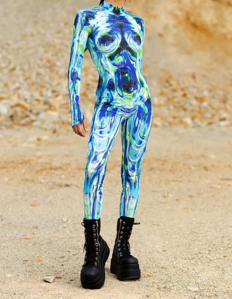 Halloween Damen Cyberpunk Roter Pfauenfeder-Jumpsuit Party Rollenspiel Steampunk Halloween Festtagskostüm Stretch-Bodysuit – Detail 17