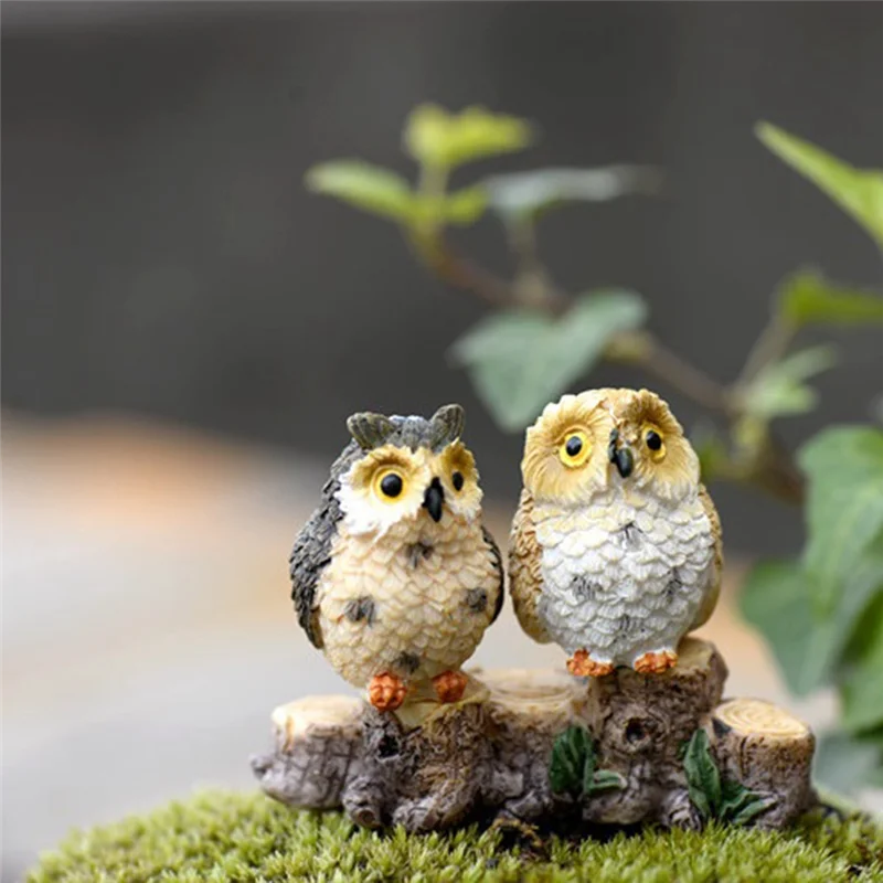 A59E-16 個ミニチュア夜フクロウ置物妖精の庭ミニ動物像おもちゃ苔テラリウム装飾樹脂マイクロ風景ポット用