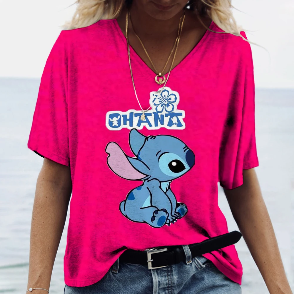 2025 sommer Frauen Cartoon Stich Tops Tees Stilvolle T-shirt Weibliche Mode Kurzarm Kleidung Hohe Qualität Casual Streetwear