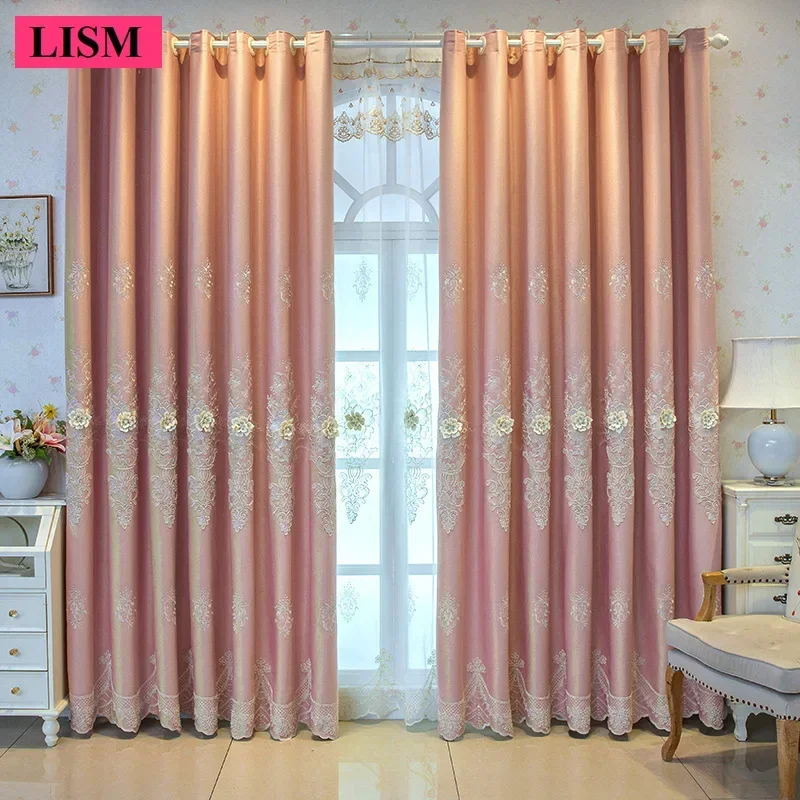 Chenille European Curtains For Living Room Bedroom Embossed Embroidery Window Blackout Valance Decor Custom Luxury Tulle Fabric