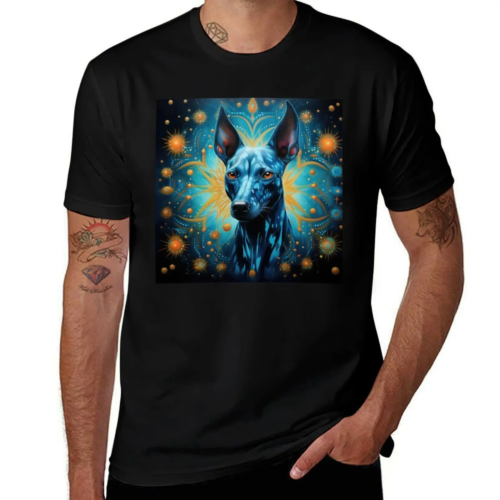 

Xoloitzcuintle Mexican Hairless Dogs Xolo Dogs Art in Old Retro Vintage T-Shirt cotton graphic tees designer t shirt men