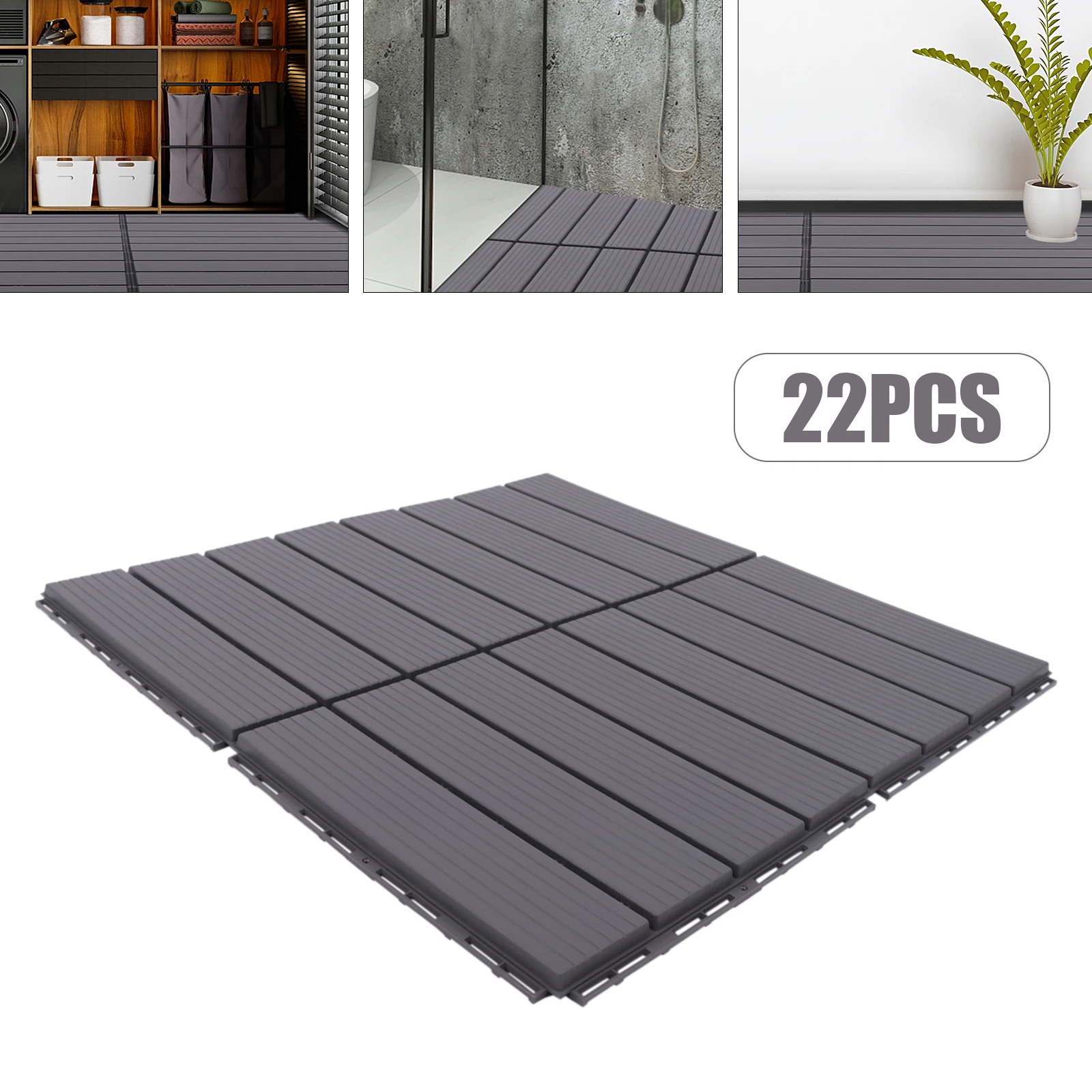 22PCs Hardwood Interlocking Patio Deck Tiles,Westminster Grey Wood Interlocking Flooring Tiles Wood Deck Interlocking
