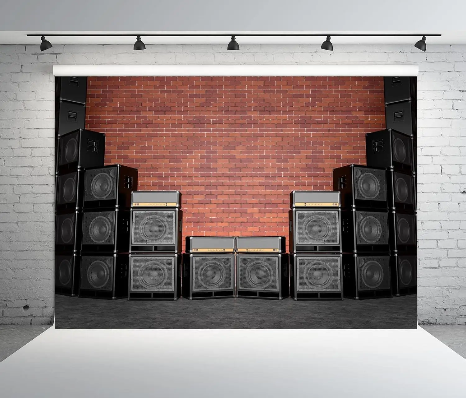 Photography Backdrop Red Brick Wall Guitar Amps Speaker Rock Band Blues Retro Music Concert Background 80s 90s Birthday Party