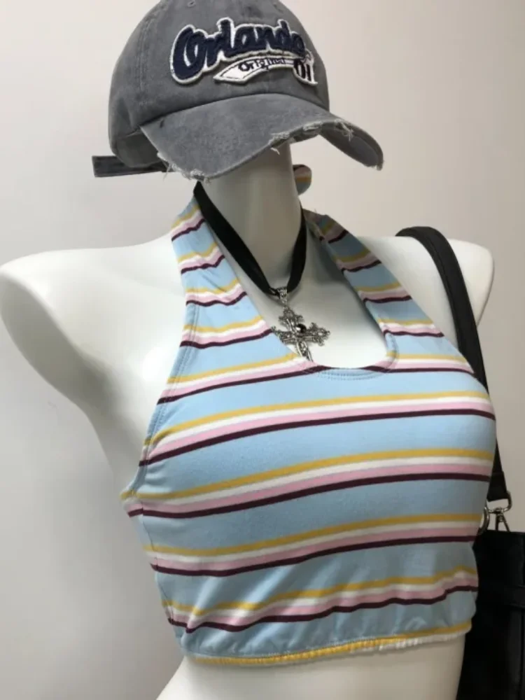 

Japanese subculture millennial spicy girl striped women's sleeveless vest summer retro Y2K Harajuku slim fit women's top