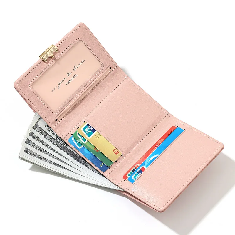 2025シンプルショートソリッドカラーレディース財布学生三つ折りPUレザーコインカードバッグシルバー財布