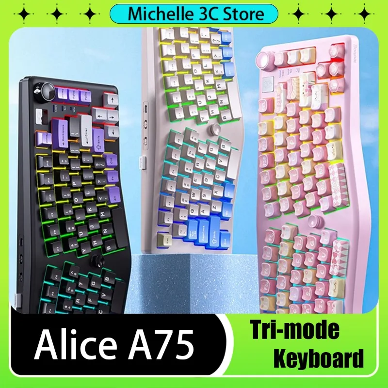 

A75 Mechanical Keyboard Customized Ergonomics Keyboard 83Keys Alice Layout RGB 3Mode 2.4G Bluetooth Wireless Gamer Keyboard Gift