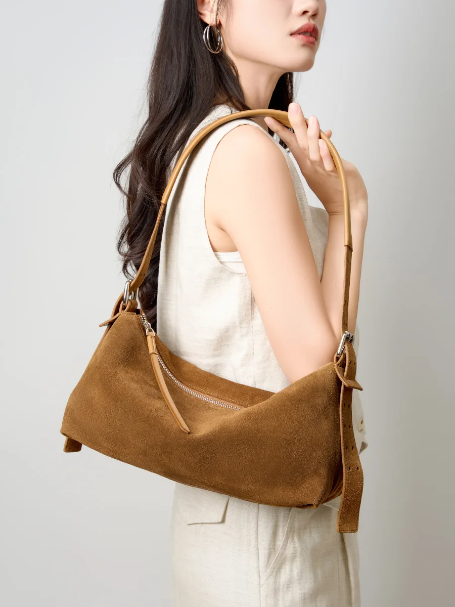 Women's Suede Leather Crossbody Bag Light Luxury Commuting Shoulder Handbag High-End Niche Armpit Bag