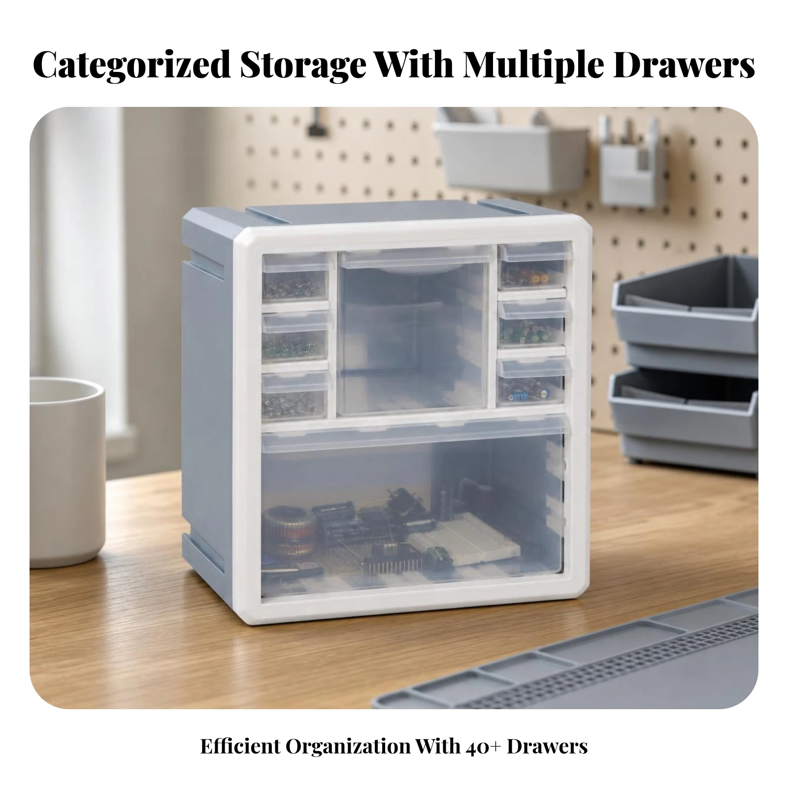 Hardware Drawer Bin Craft Supply Organizer Desktop Storage Cabinet Blue and White Frame - view 4