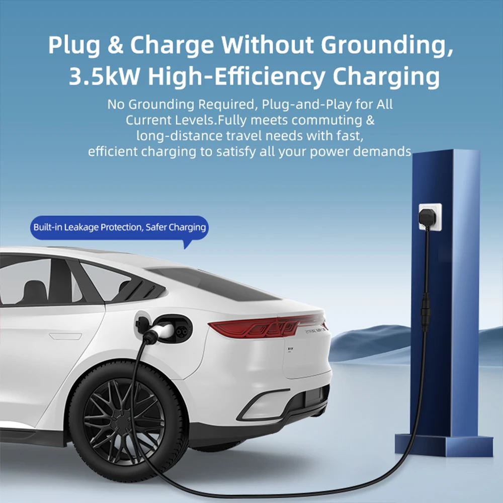 EU Plug Charge and Discharge 2-in-1 V2L Universal Socket with 3m-10m Cable Type2 GB/T Wallbox Adapter for Portable EV Charger