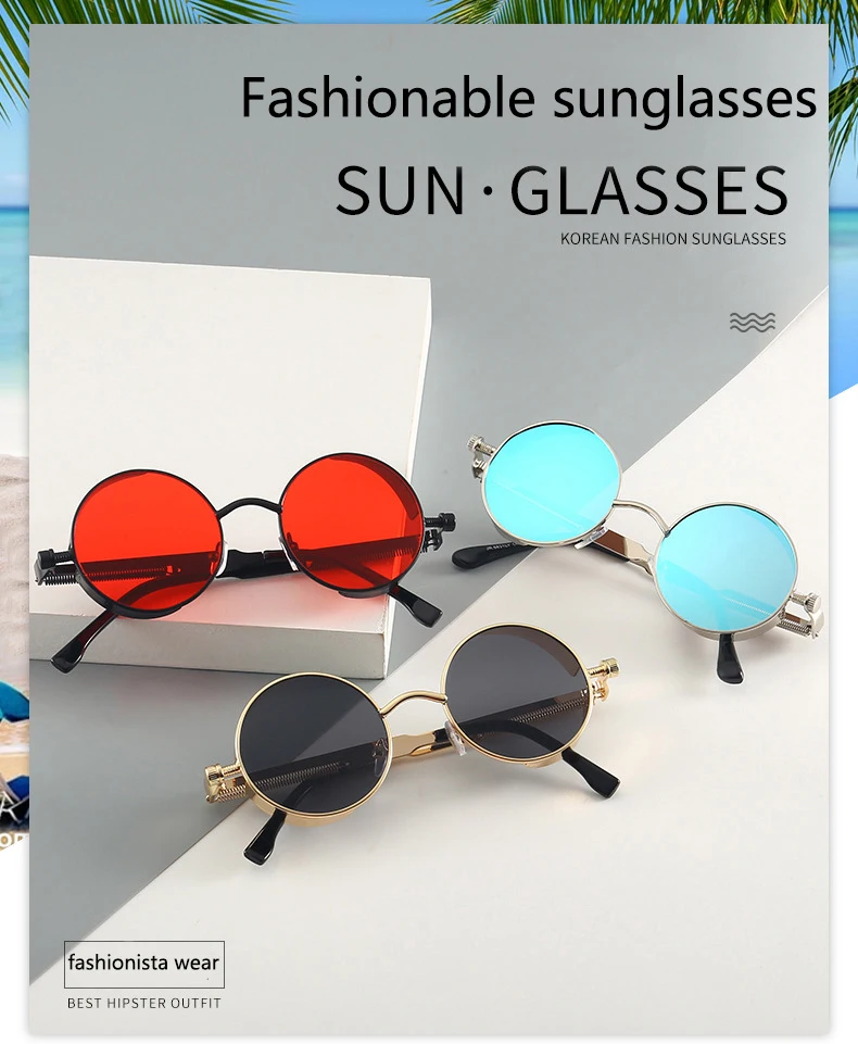 BOYSEEN 2025 Vintage Steampunk Sonnenbrille Frau Männer Runde Luxus Metall Retro Sonnenbrille Hiphop Stil Brillen UV400 – Detail 1